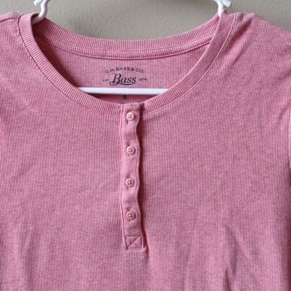 G.H Bass & Co. Henly Button Neck Salmon Pink Long‎ Sleeve Sz S - Picture 6 of 11
